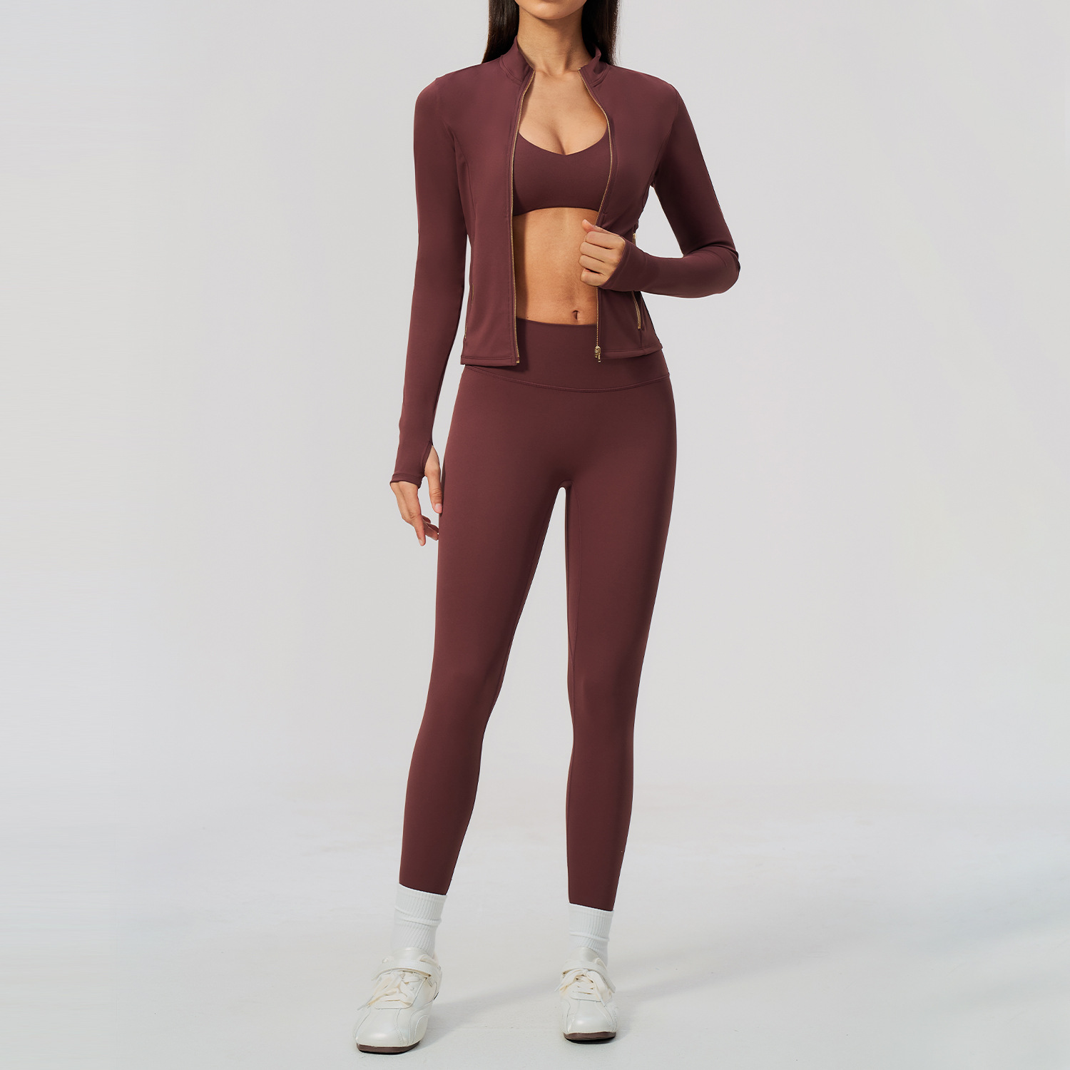 Women 2/3Pcs Yoga Set Zip Up T - Yoga Fitness Jacket ulasan dan harga