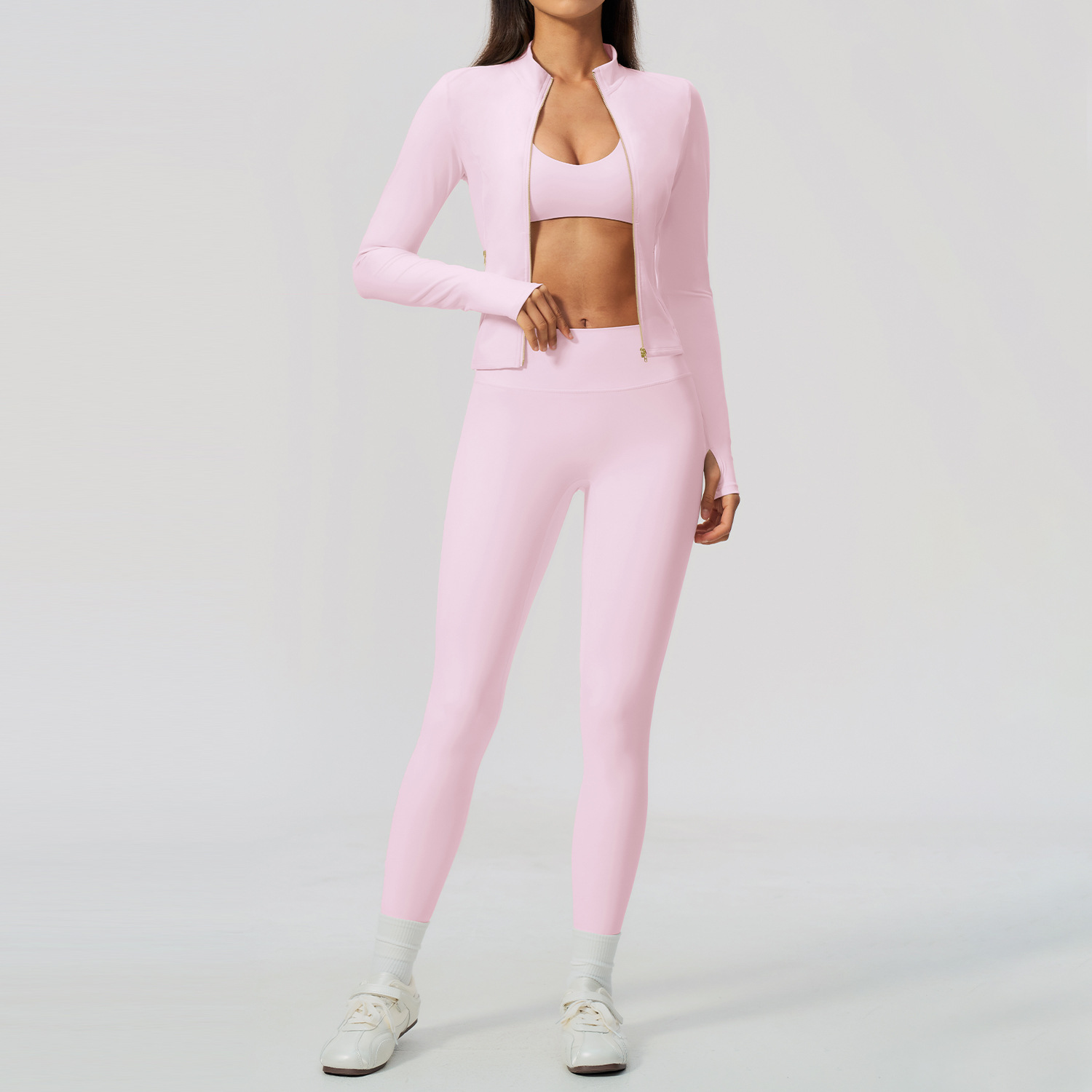 Women 2/3Pcs Yoga Set Zip Up T - Yoga Fitness Jacket ulasan dan harga